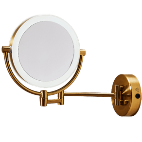 Espelho Duplo Fixo com Iluminação em LED Redondo 1X/5X Dourado Fosco Banhomais