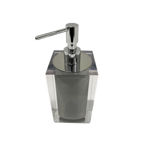 Porta Sabão Líquido Quadrada Cristal Cinza Claro/Cromado Resimetal