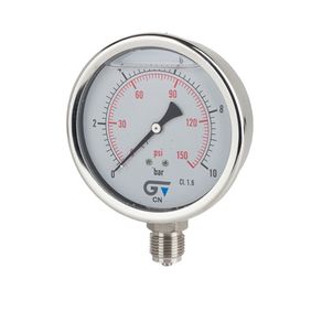 Manômetro com Glicerina em Inox DN63 com Saída Vertical e Rosca BSP de 1/4